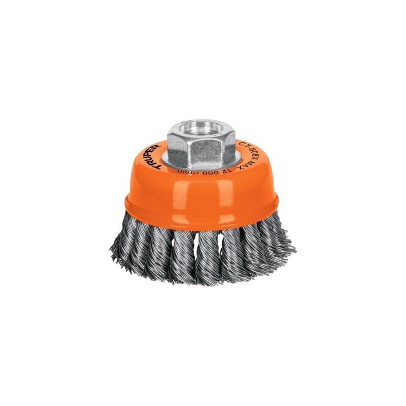 Carda copa 3″ alambre trenzado grueso, eje 5/8″-11